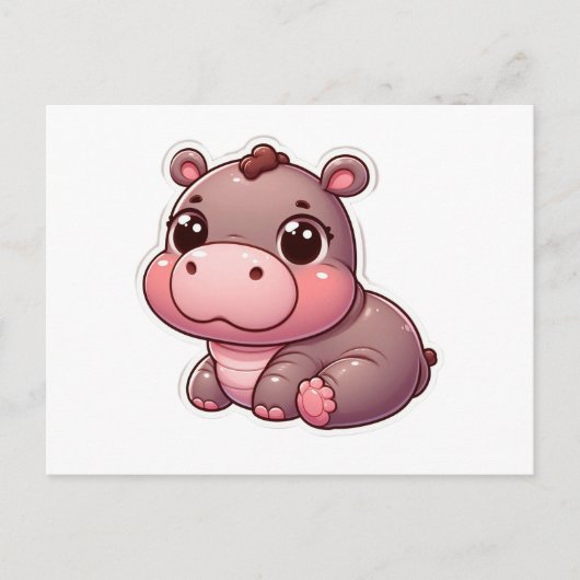 Postale Carte Hippo bébé mignonne Moo Deng (Devant)