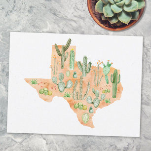 Postale Carte illustrée aquarelle du cactus du Texas