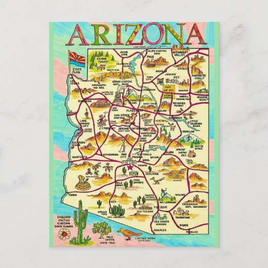 Postale Carte illustrée colorée de l'Arizona (Devant)