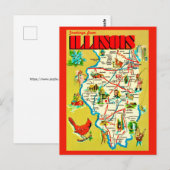 Postale Carte illustrée colorée de l'Illinois (Devant / Derrière)