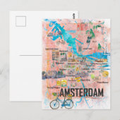 Postale Carte illustrée d'Amsterdam Pays-Bas avec routes (Devant / Derrière)