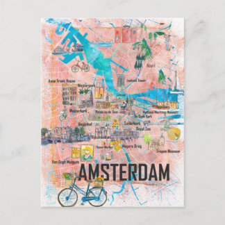 Postale Carte illustrée d'Amsterdam Pays-Bas avec routes