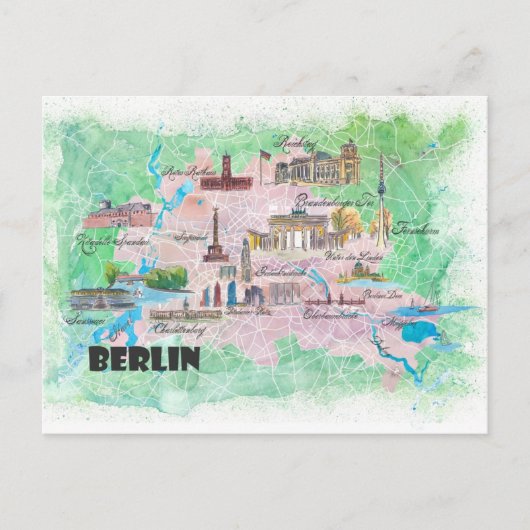 Postale Carte illustrée de Berlin Allemagne avec les route (Devant)