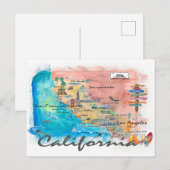 Postale Carte illustrée de Californie avec points forts to (Devant / Derrière)