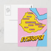 Postale Carte illustrée de l'Éthiopie dans le style Pop Ar (Devant / Derrière)