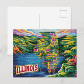 Postale Carte illustrée de l'Illinois vibrant (Devant / Derrière)