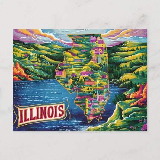 Postale Carte illustrée de l'Illinois vibrant (Devant)