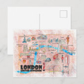 Postale Carte illustrée de Londres avec les routes princip (Devant / Derrière)