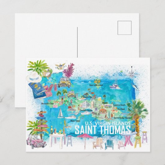 Postale Carte illustrée de Saint-Thomas Îles Vierges améri (Devant / Derrière)