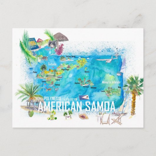 Postale Carte illustrée de voyage de l'île des Samoa améri (Devant)