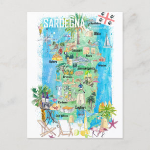 Postale Carte illustrée de voyage de Sardaigne 