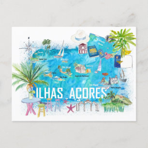 Postale Carte illustrée de voyage des îles des Açores Port