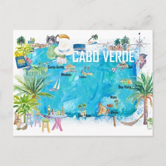 Postale Carte illustrée de voyage des îles du Cap-Vert (Devant)