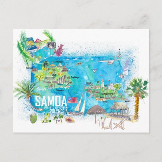 Postale Carte illustrée de voyage des îles Samoa (Devant)