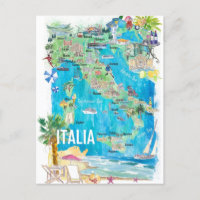 Carte illustrée de voyage d'Italie