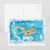Postale Carte illustrée des Antilles de Saint-Barth (Devant / Derrière)