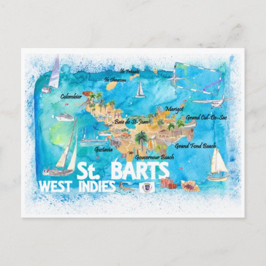 Postale Carte illustrée des Antilles de Saint-Barth (Devant)