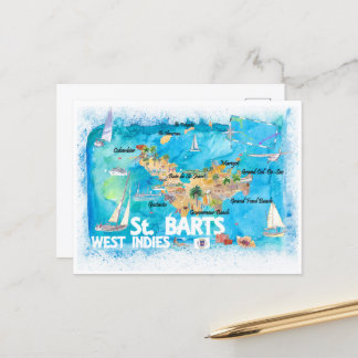 Postale Carte illustrée des Antilles de Saint-Barth