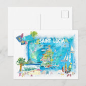 Postale Carte illustrée des Antilles de Sainte-Lucie (Devant / Derrière)