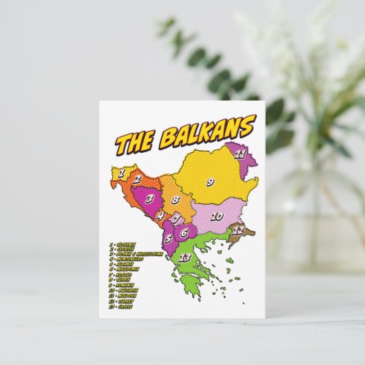 Postale Carte illustrée des Balkans dans le style Pop Art (Debout devant)