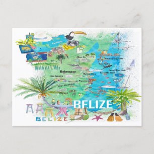 Postale Carte illustrée des Caraïbes du Belize avec les ro