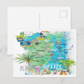 Postale Carte illustrée des Caraïbes du Belize avec routes (Devant / Derrière)