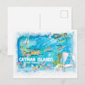 Postale Carte illustrée des îles Caïmans avec routes  (Devant / Derrière)