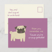 Postale Carte illustrée drôle - Pug Violet Illustré (Devant / Derrière)