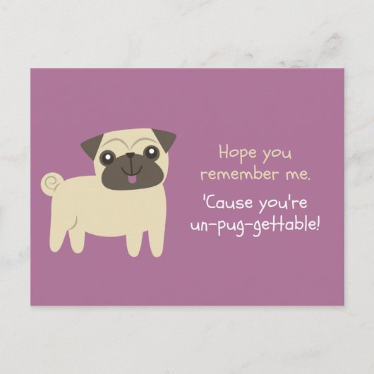 Postale Carte illustrée drôle - Pug Violet Illustré (Devant)