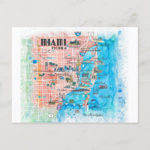 Postale Carte illustrée Miami Florida