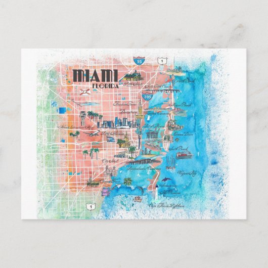Postale Carte illustrée Miami Florida (Devant)