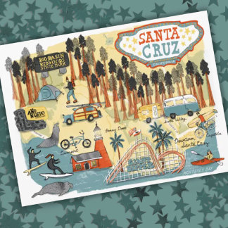 Postale Carte illustrée père Noël Cruz California