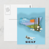 Postale Carte illustrée Sicile poster voyage (Devant / Derrière)