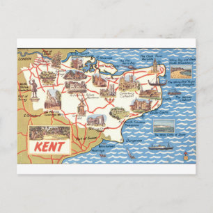 Postale Carte illustrée vintage des monuments du Kent