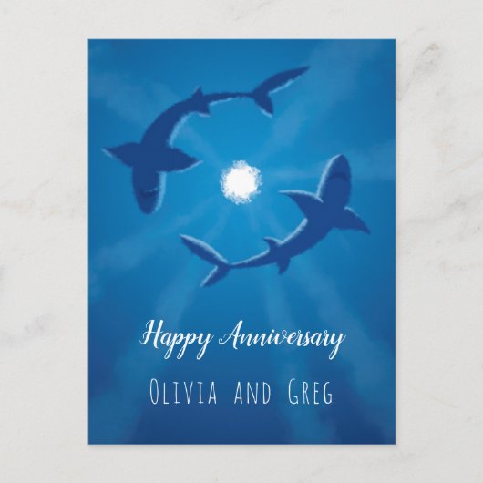 Postale Carte Joyeuse Anniversaire Requins Couple Silver M (Devant)