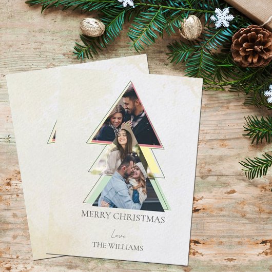 Postale Carte Joyeuse Noël Joyeux Arbre photo multiple