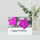Postale Carte joyeux anniversaire avec orchidée violette s (Debout devant)