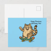Postale Carte joyeux anniversaire chat tabby planche à rou (Devant / Derrière)