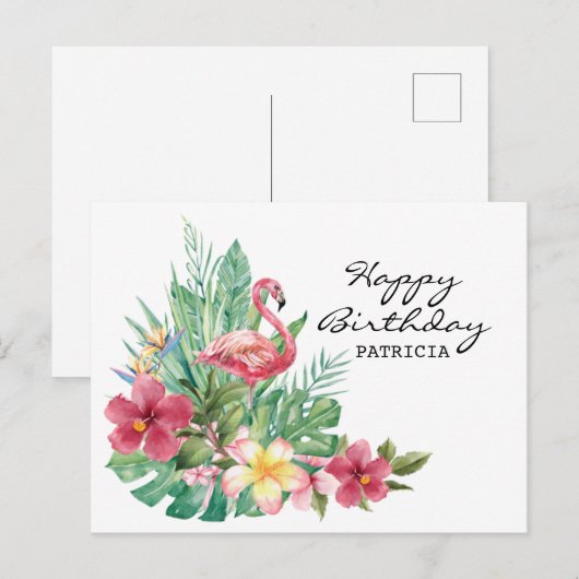 Postale Carte Joyeux Anniversaire Flamant (Devant / Derrière)