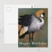 Postale Carte Joyeux Anniversaire Grue Couronnée Grise (Devant / Derrière)