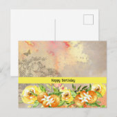 Postale Carte Joyeux Anniversaire Oranges et Roses (Devant / Derrière)