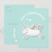 Postale Carte Magique d'Anniversaire - Licorne Mignonne po (Devant / Derrière)