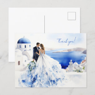 Postale Carte mariage avec aquarelle de Santorin