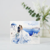 Postale Carte mariage avec aquarelle de Santorin (Debout devant)