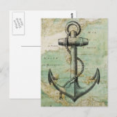 Postale Carte marine antique avec Ancre (Devant / Derrière)