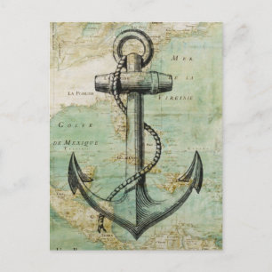 Postale Carte marine antique avec Ancre