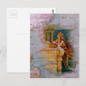 Postale Carte marine antique et sirène (Devant / Derrière)