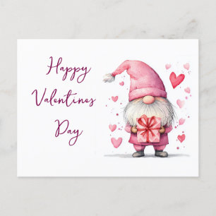 Postale carte mignonne avec dessin animé gnome rose en amo