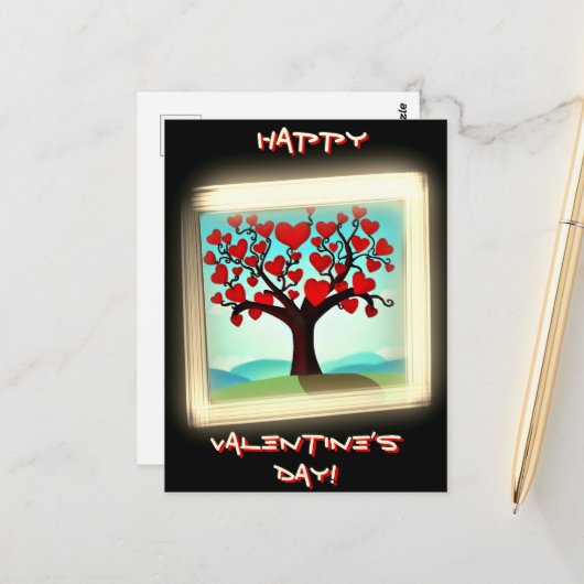 Postale Carte moderne - Arbre de l'amour - Saint-Valentin (Devant/Arrière en situation)