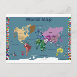 Postale Carte mondiale pour enfants avec drapeaux